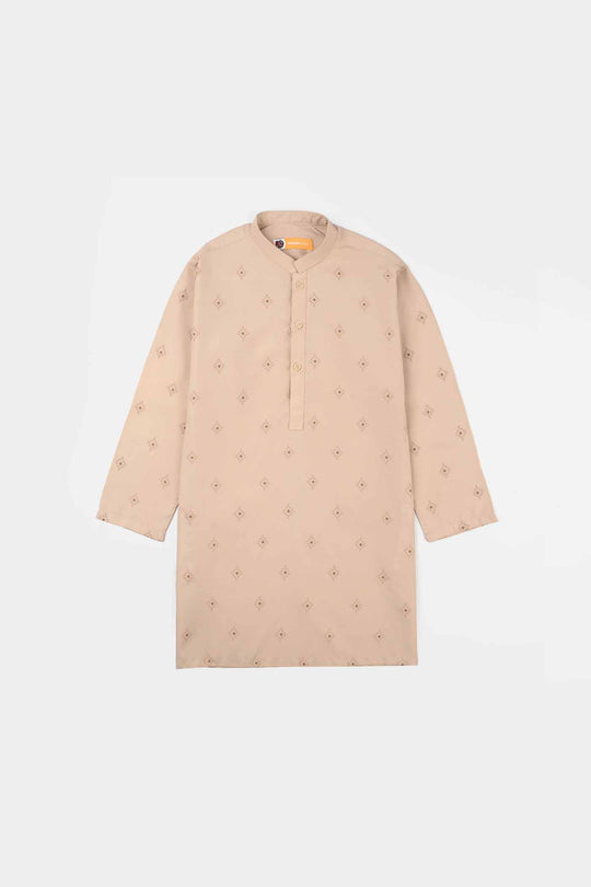Boys Poly Viscose Printed Kurta -Beige