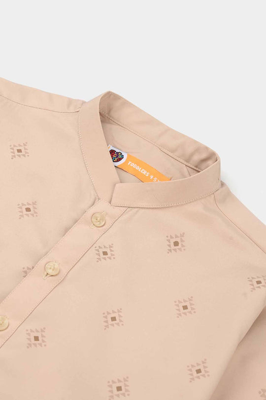 Boys Poly Viscose Printed Kurta -Beige