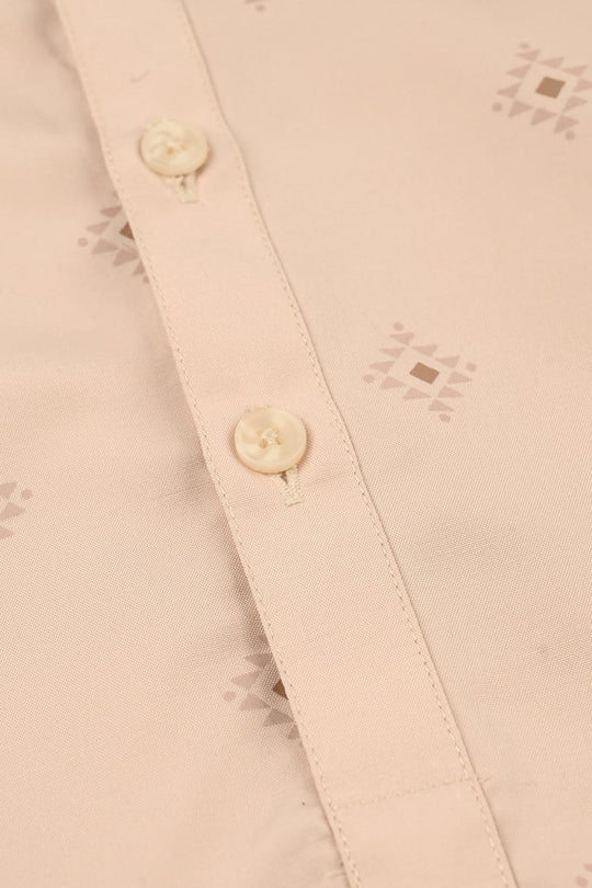 Boys Poly Viscose Printed Kurta -Beige