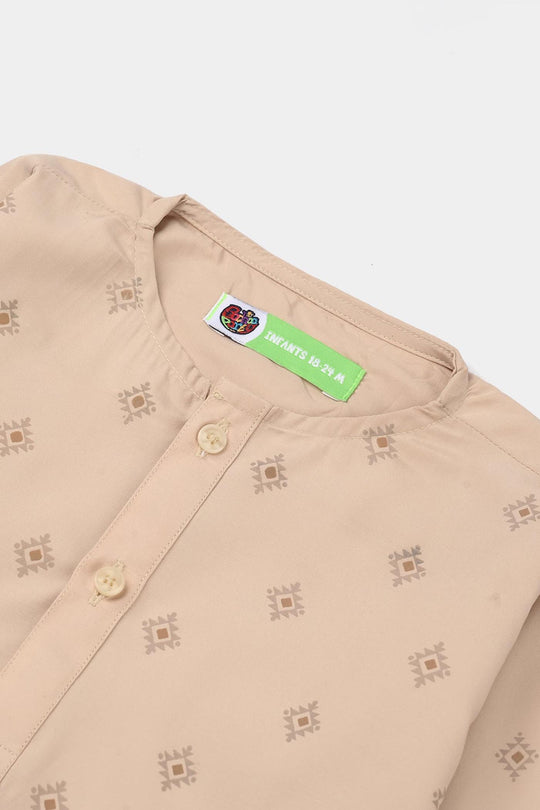 Infant Boys Poly Viscose Printed Kurta (Geometric)-BEIGE