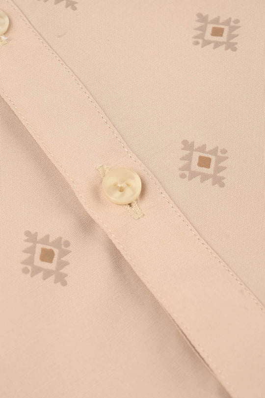 Infant Boys Poly Viscose Printed Kurta (Geometric)-BEIGE