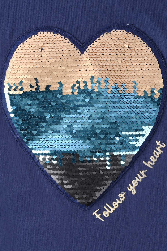 Girls Jersey/Terry T-Shirt - Navy Blue