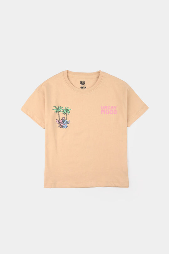 Girls Jersey/Terry T-Shirt (Vacay Mood) - Apricot