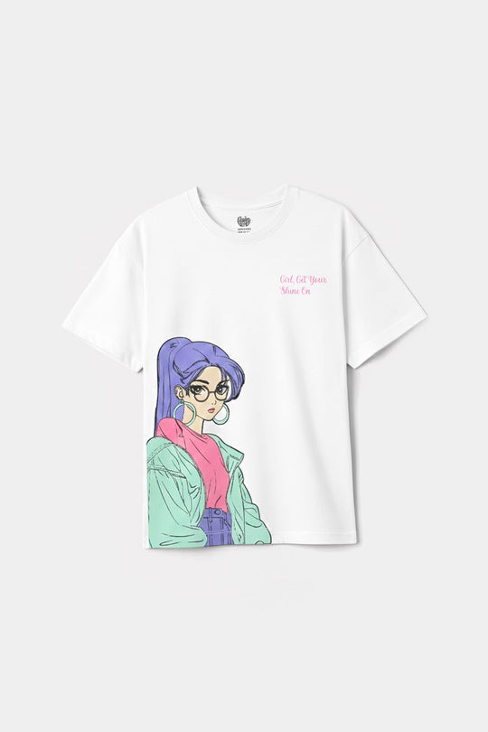 Girls Jersey/Terry T-Shirt (Shine On) - White