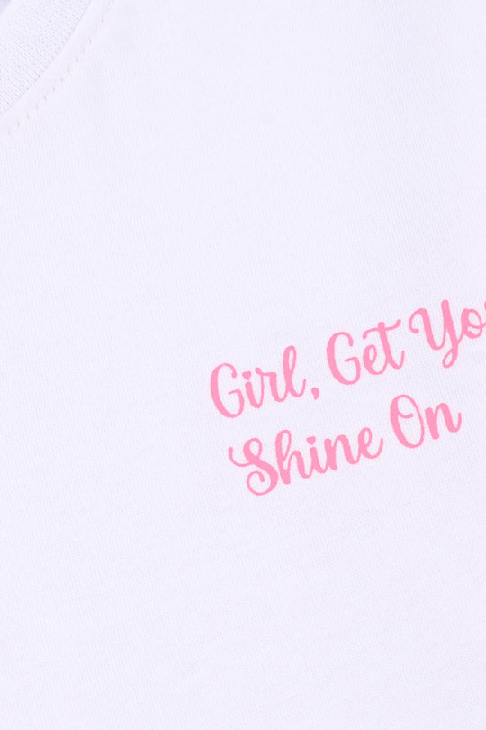 Girls Jersey/Terry T-Shirt (Shine On) - White