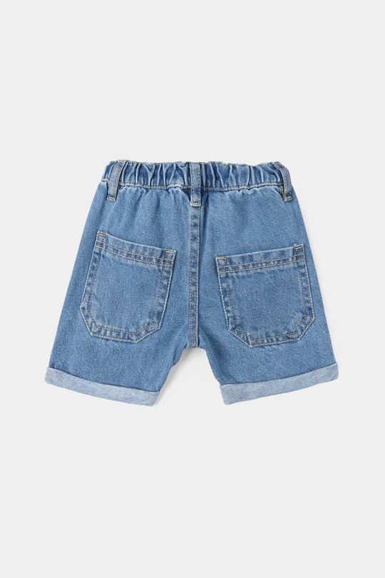 Infant Boys Denim Rigid Shorts (Character) - Mid Blue