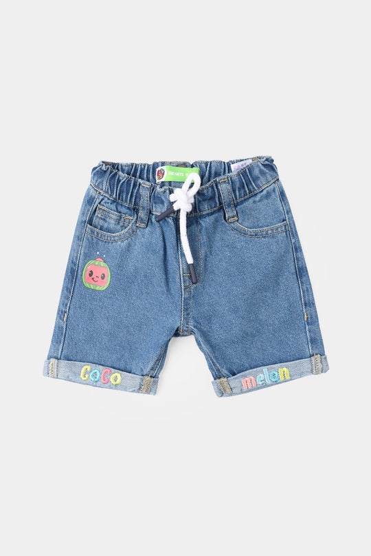 Infant Boys Denim Rigid Shorts (Character) - Mid Blue