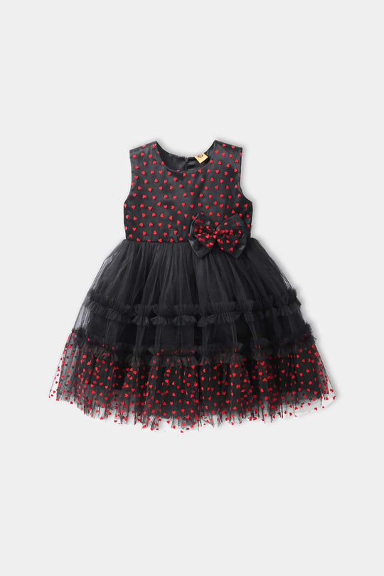 Girls Net Fancy Frock - Black