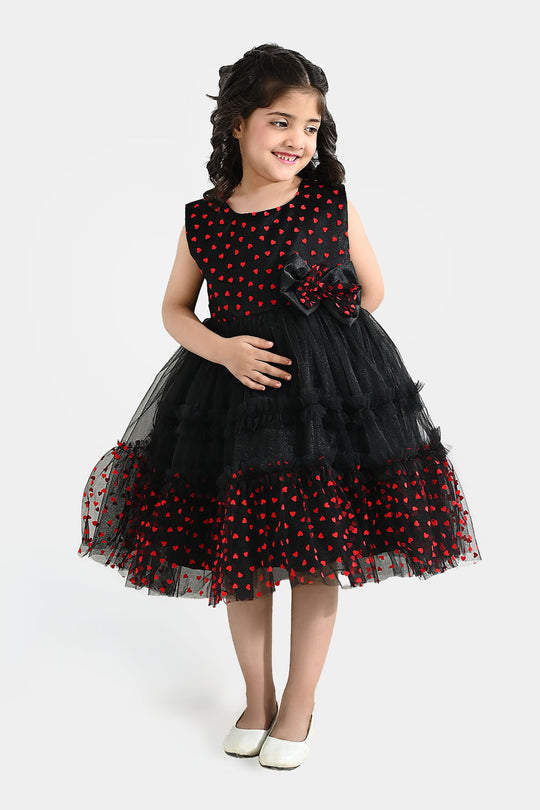 Girls Net Fancy Frock - Black