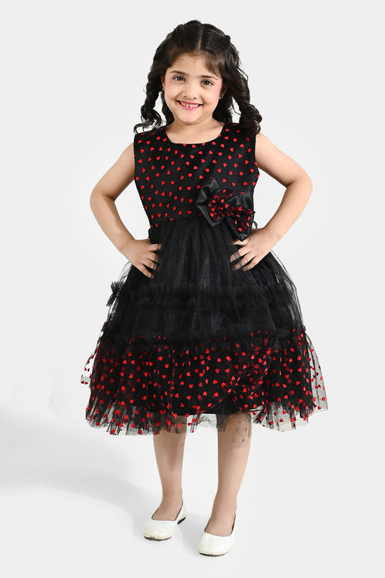 Girls Net Fancy Frock - Black
