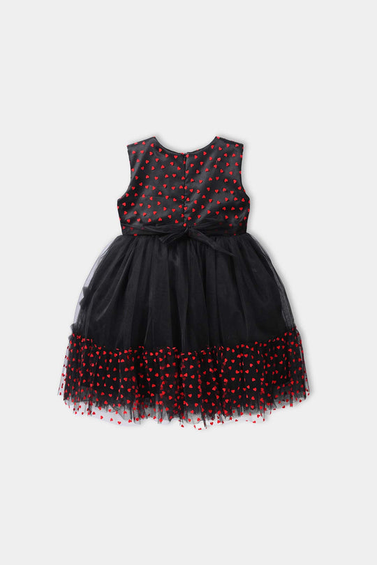 Girls Net Fancy Frock - Black