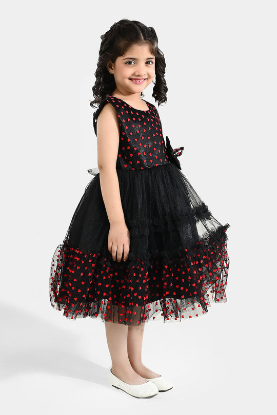 Girls Net Fancy Frock - Black