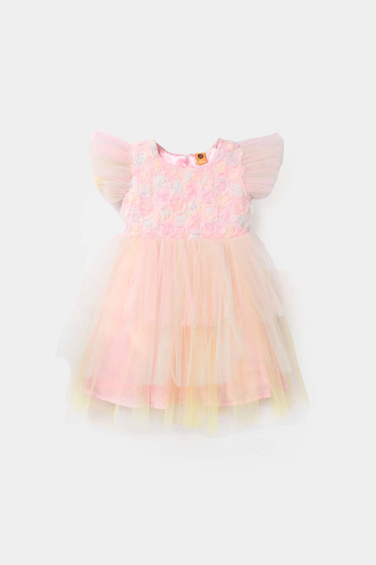 Girls Net Fancy Frock - Pink