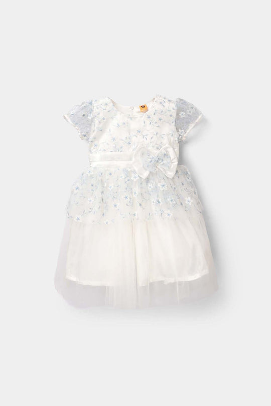Girls Net Fancy Frock - White