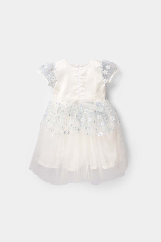 Girls Net Fancy Frock - White