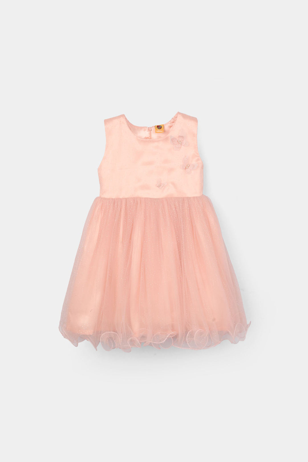 Girls Net Frock (3D Butterfly) - Peach
