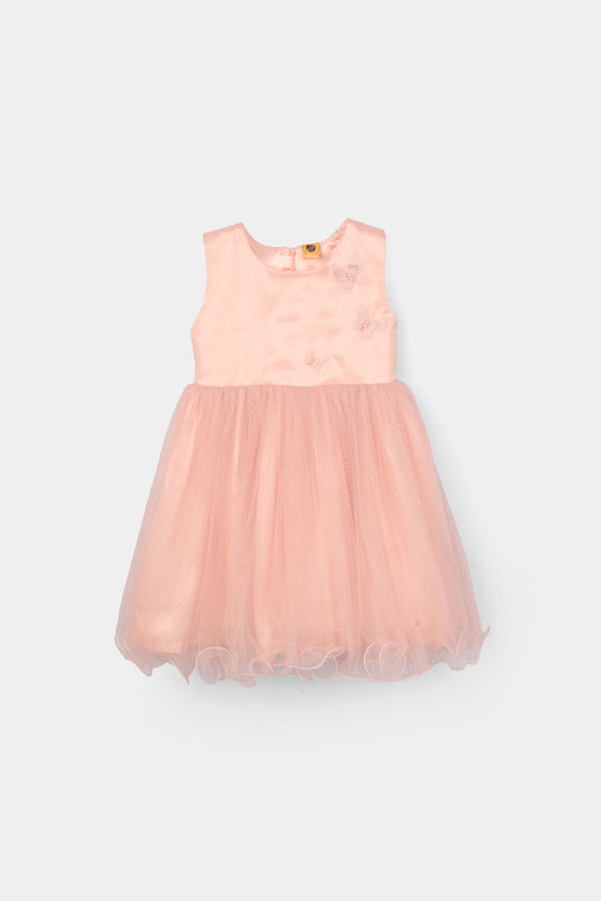Girls Net Frock (3D Butterfly) - Peach