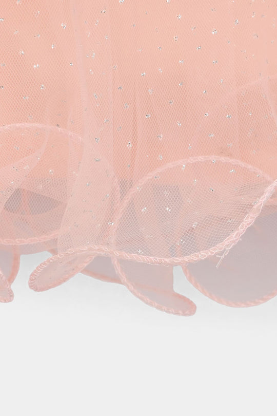 Girls Net Frock (3D Butterfly) - Peach