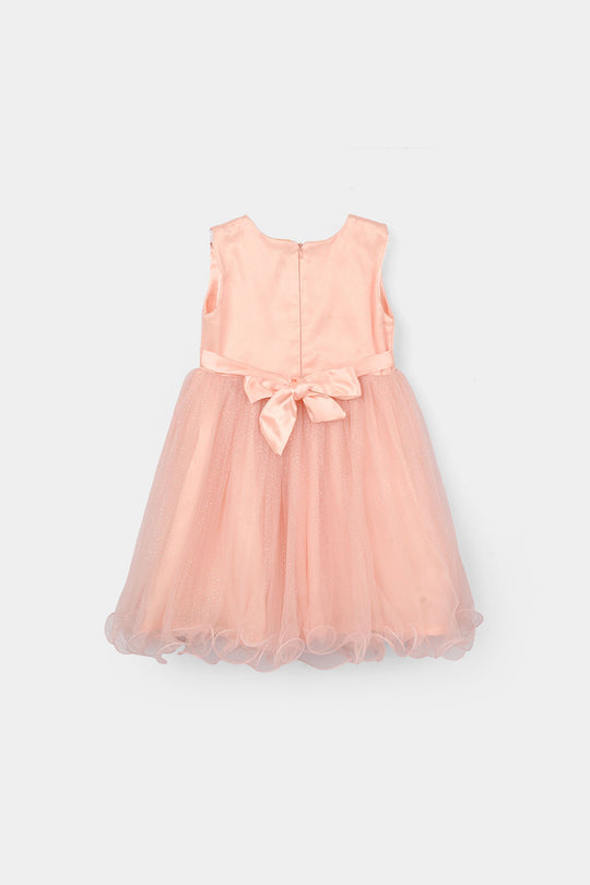 Girls Net Frock (3D Butterfly) - Peach