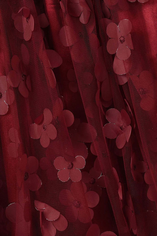 Girls Net Fancy Frock Dancing Flower-MAROON