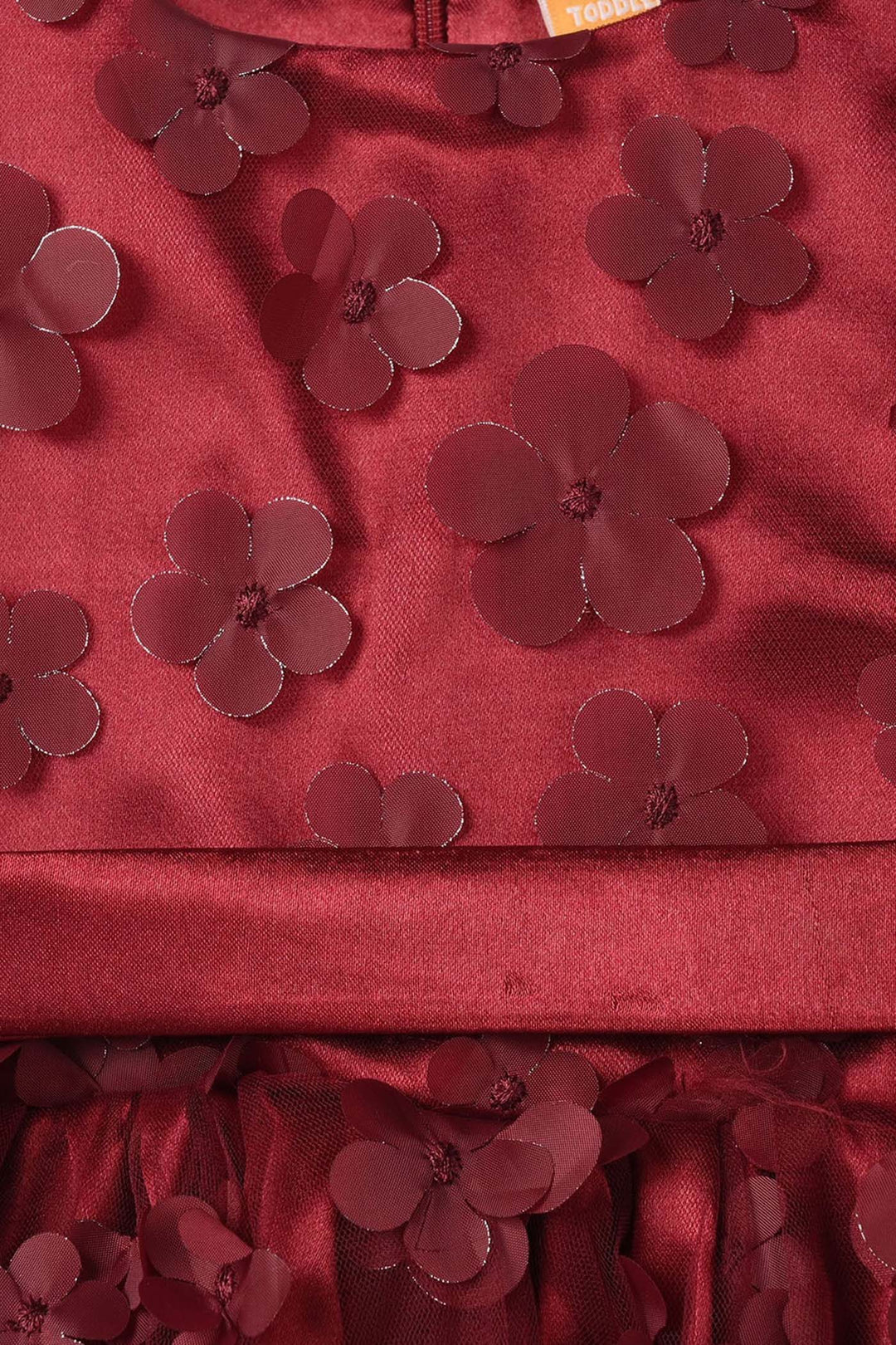 Girls Net Fancy Frock Dancing Flower-MAROON