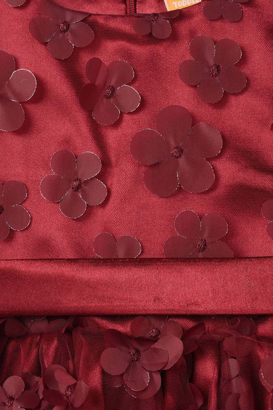 Girls Net Fancy Frock Dancing Flower-MAROON
