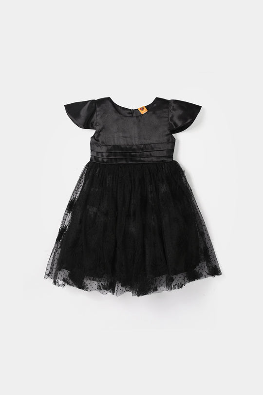 Girls Net Fancy Frock-Dark Angel-BLACK