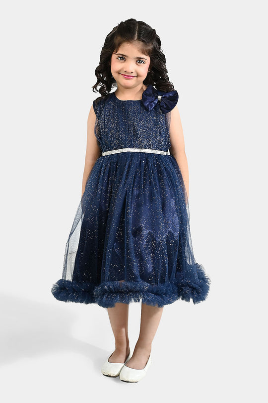 Girls Net Fancy Frock Shiny – Navy