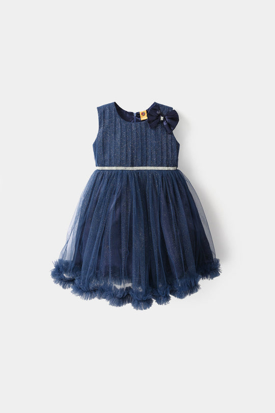 Girls Net Fancy Frock Shiny – Navy