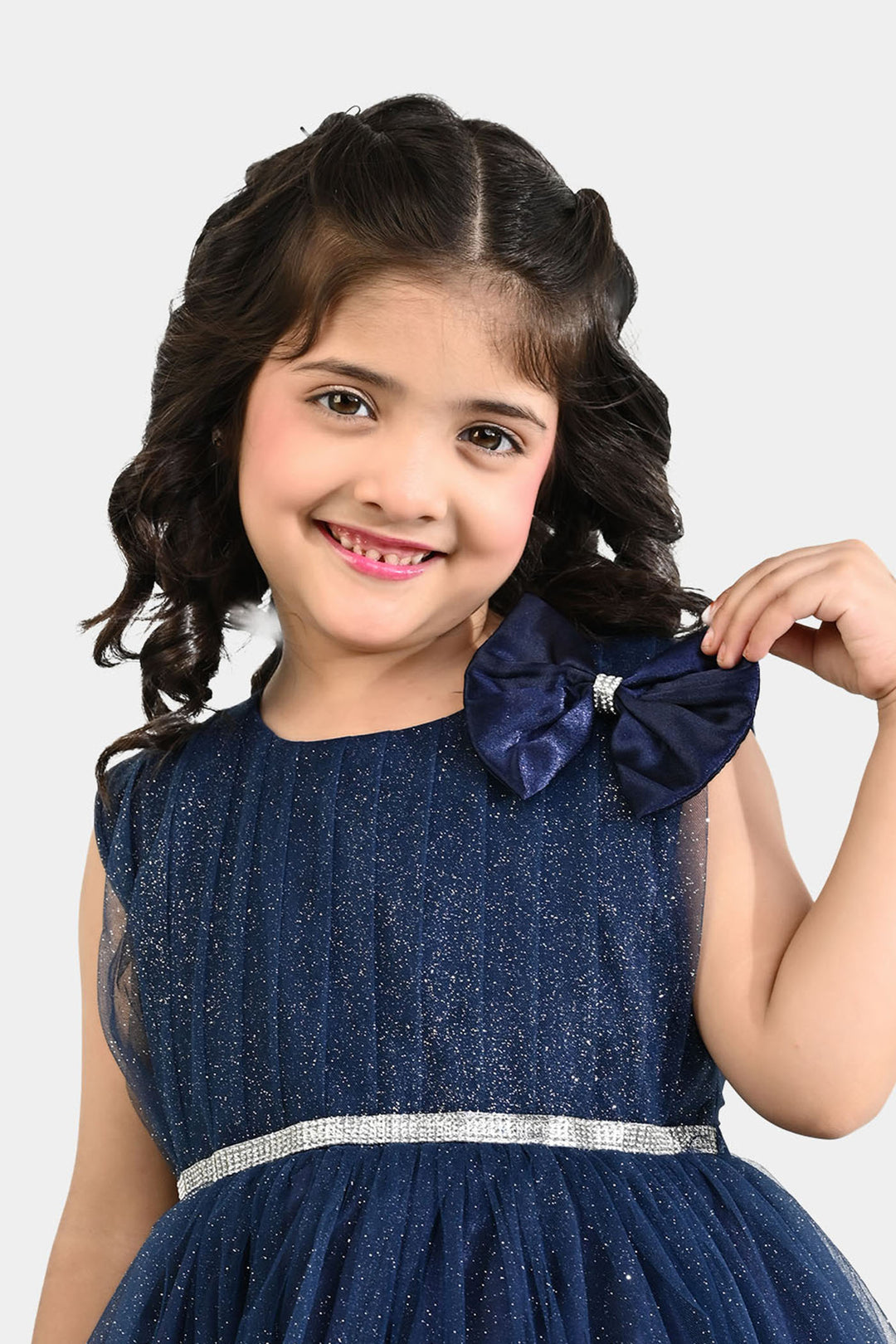 Girls Net Fancy Frock Shiny – Navy