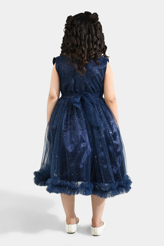 Girls Net Fancy Frock Shiny – Navy