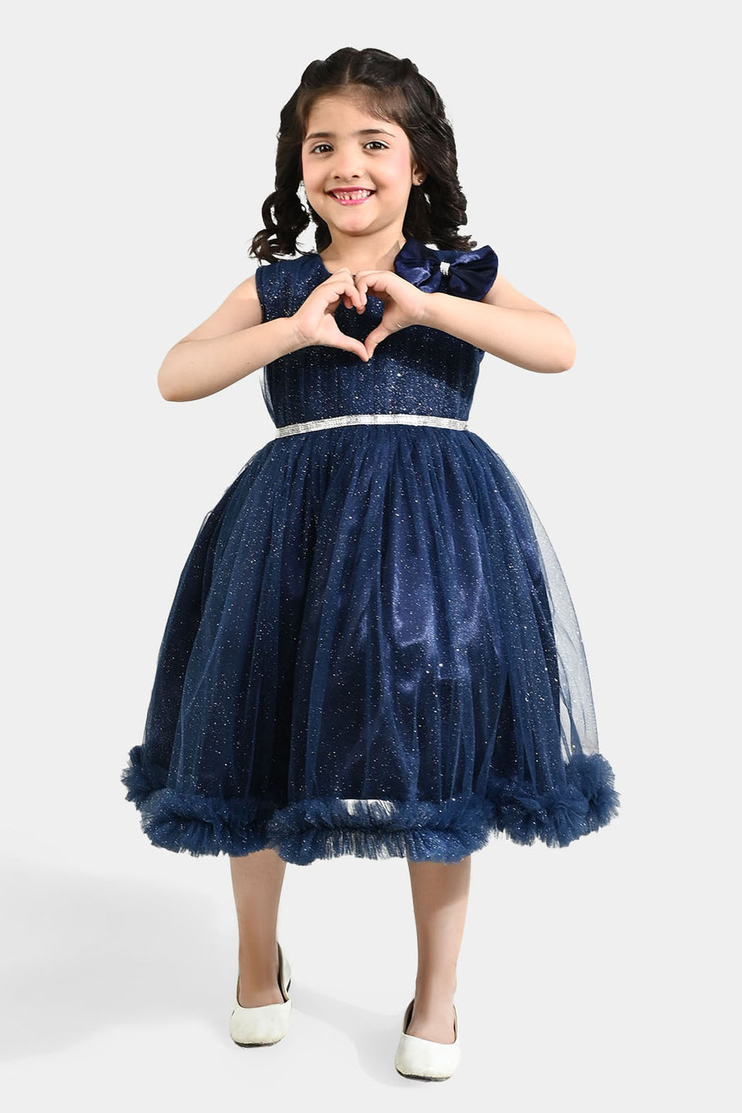 Girls Net Fancy Frock Shiny – Navy