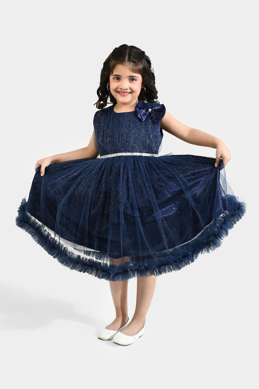 Girls Net Fancy Frock Shiny – Navy