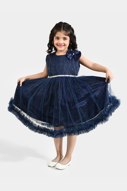 Girls Net Fancy Frock Shiny – Navy