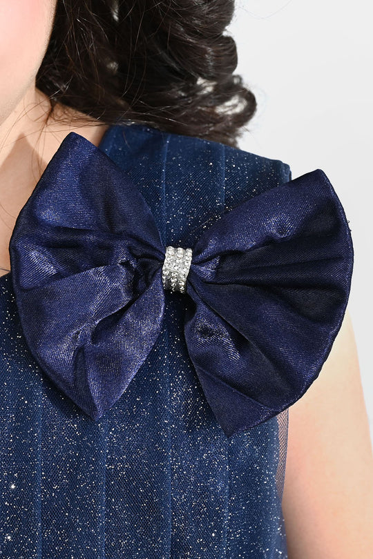 Girls Net Fancy Frock Shiny – Navy