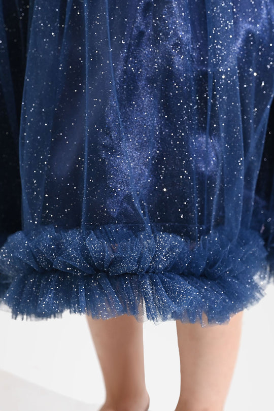 Girls Net Fancy Frock Shiny – Navy