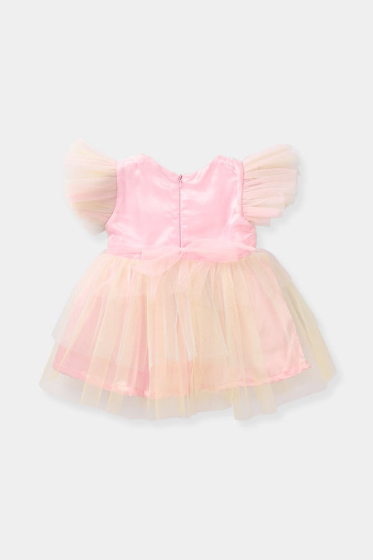 Infant Girls Net Fancy Frock - Peach