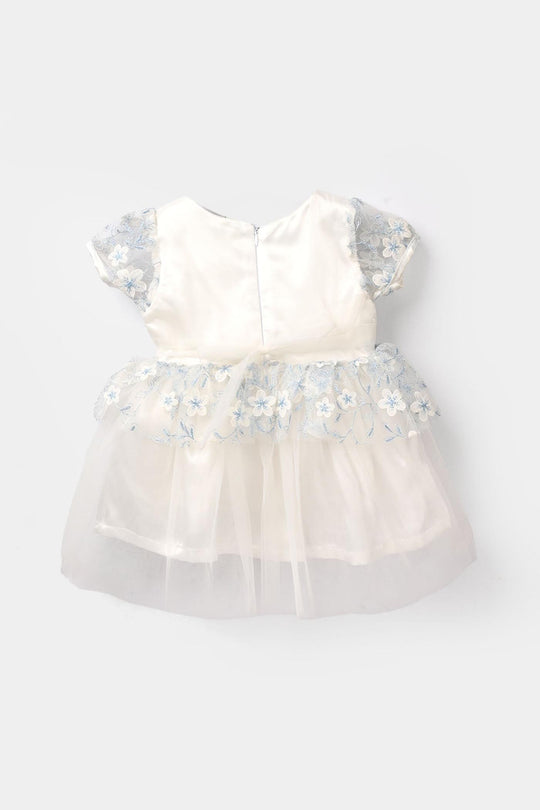 Infant Girls Net Fancy Frock - White