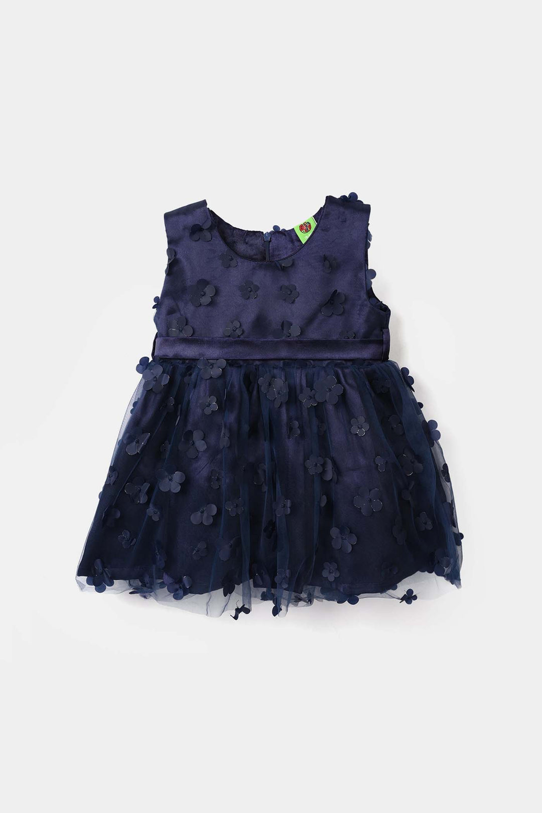 Infant Girls Net Fancy Frock (Flower) - Navy