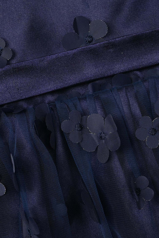 Infant Girls Net Fancy Frock (Flower) - Navy
