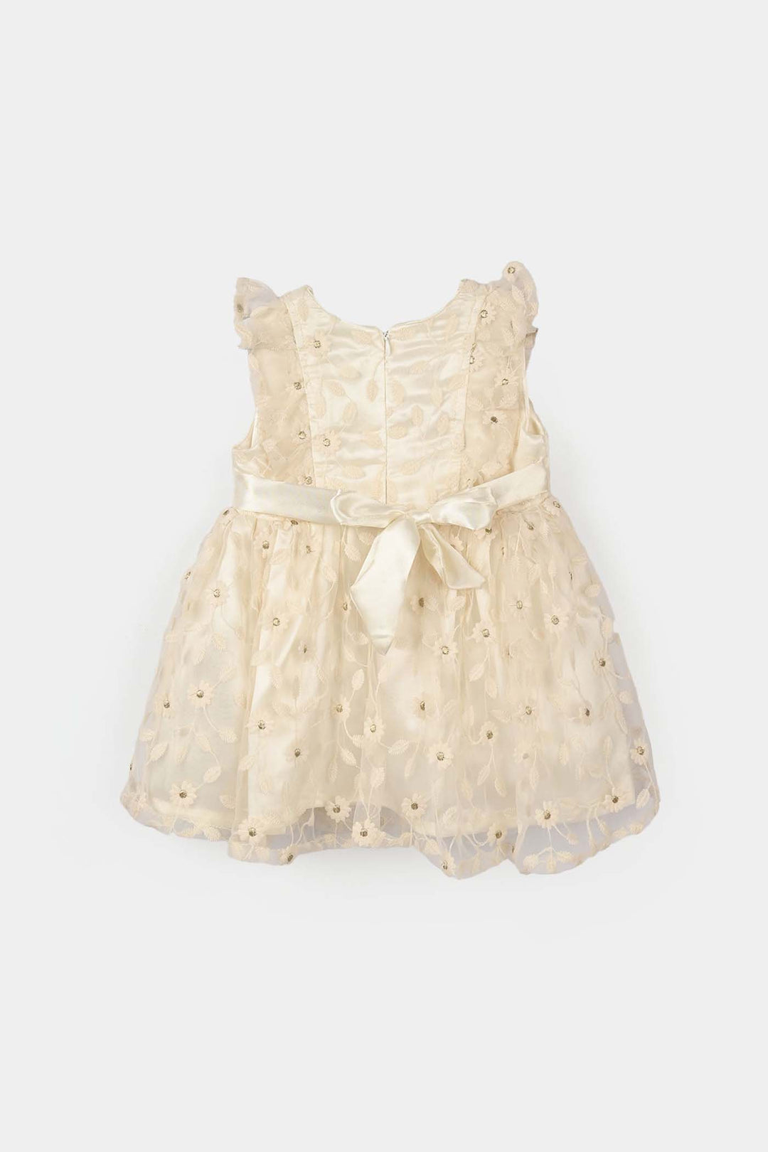 Infant Girls Net Fancy Frock (Little Flower) – Off-White