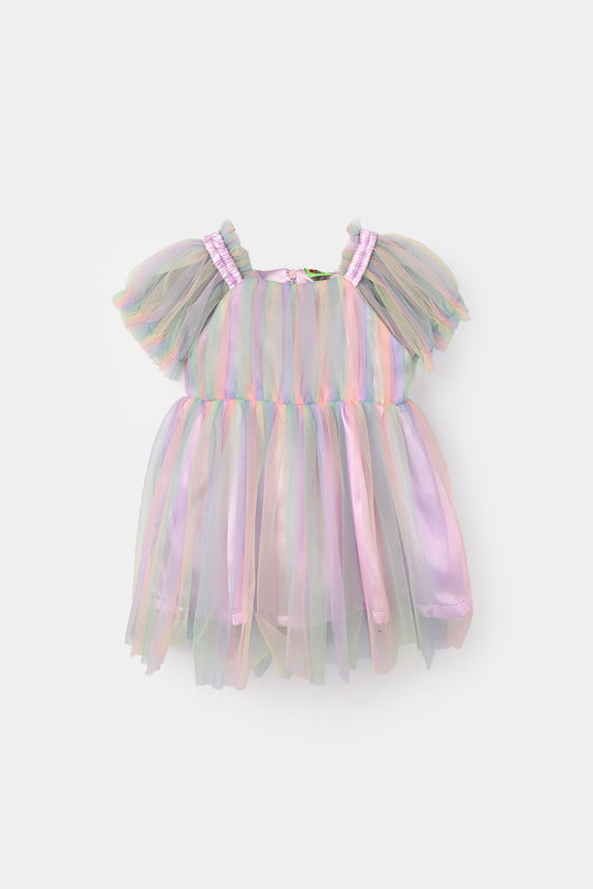 Infant Girls Net Fancy Frock (Magic Charm) - Multi
