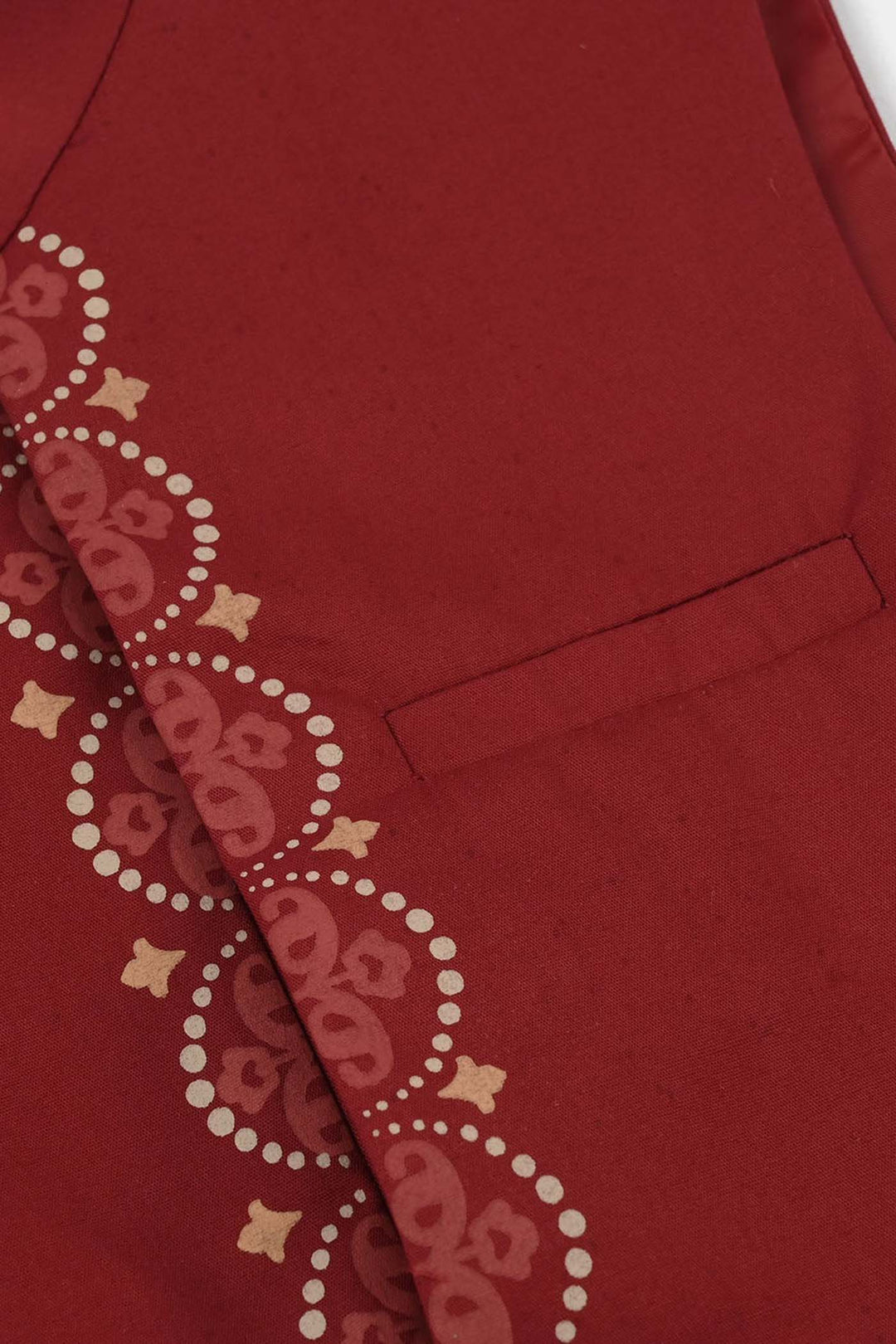 Boys Cotton Poplin Printed 3-Piece Suit (Rung Saz) - Red