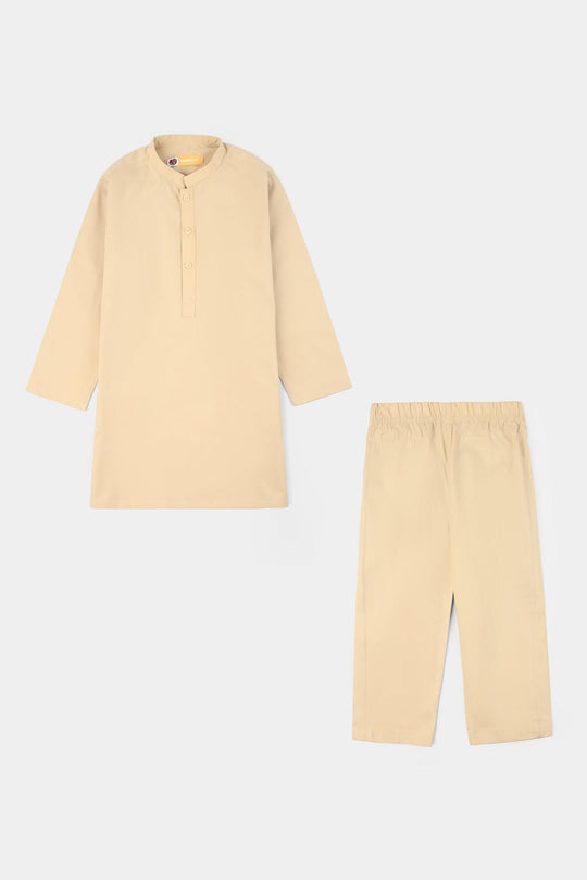 Boys Cotton Poplin Kurta Pajama - Beige
