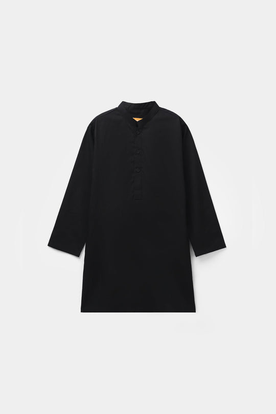 Boys Cotton Poplin Kurta Pajama - Black