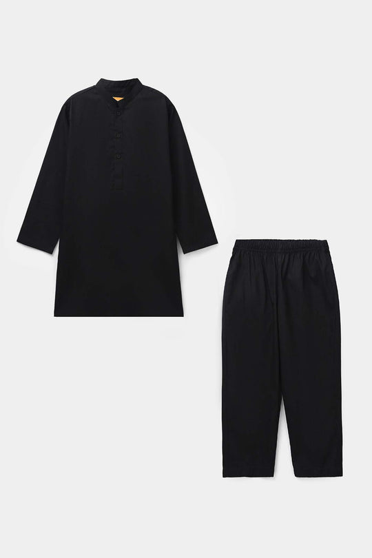 Boys Cotton Poplin Kurta Pajama - Black