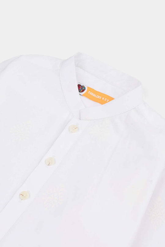 Boys Cotton Poplin Kurta Pajama - White