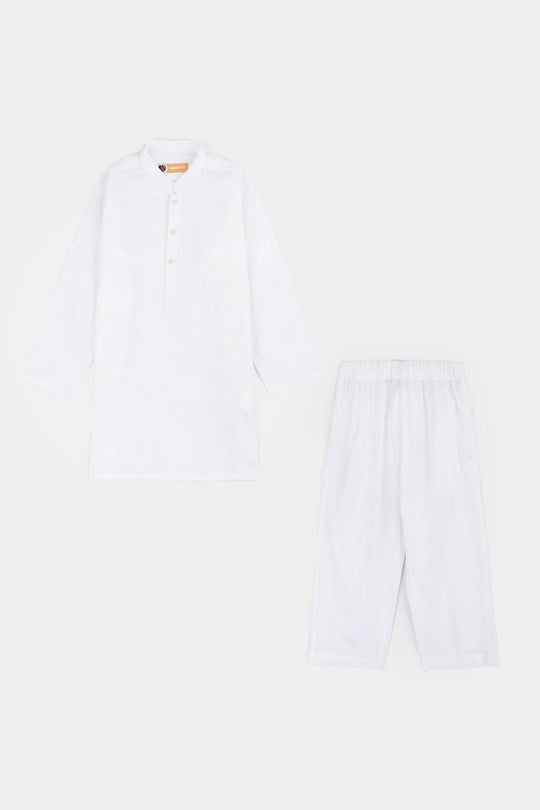 Boys Cotton Poplin Kurta Pajama - White