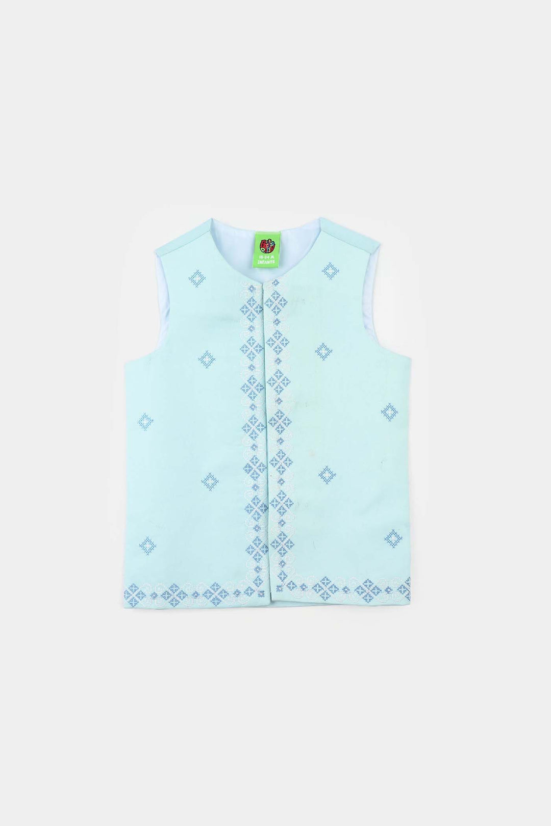Infant Boys Cotton Poplin 3-Piece Suit (Cross Stitch) - Light Blue