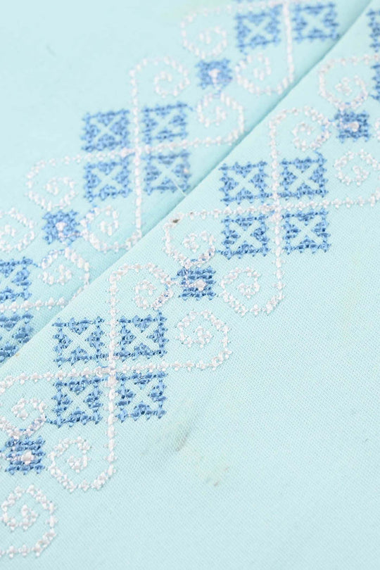 Infant Boys Cotton Poplin 3-Piece Suit (Cross Stitch) - Light Blue